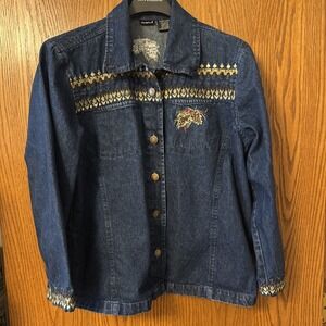 NorthCrest Denim Jacket XL Embroidered Pinecone‎ Rustic Western Retro Style